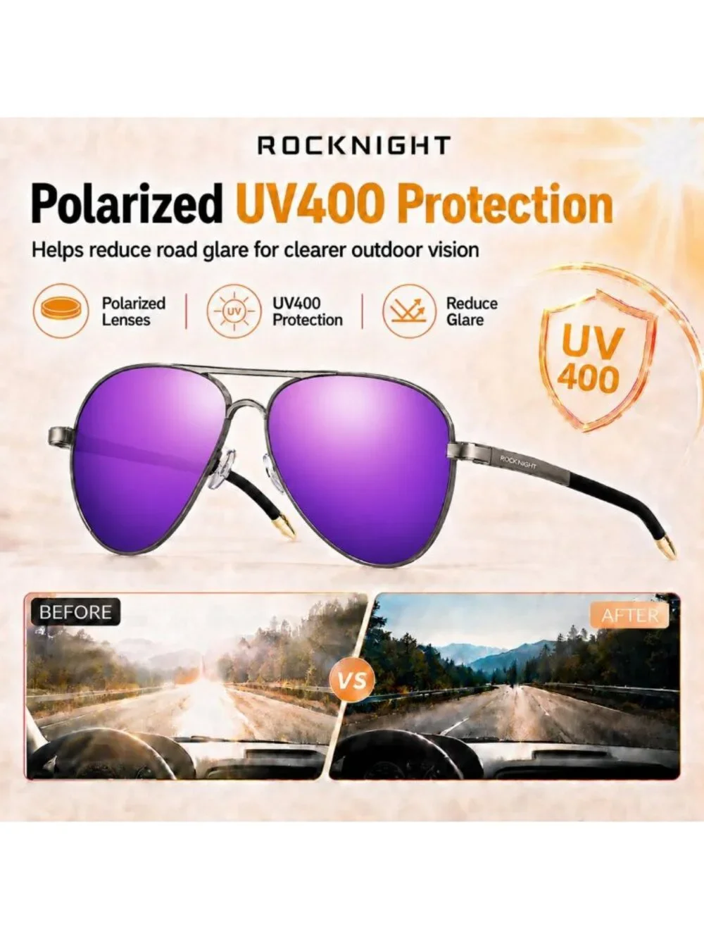 Stylish Polarized Aviator Sunglasses for Men & Women - UV400 Protection, Metal